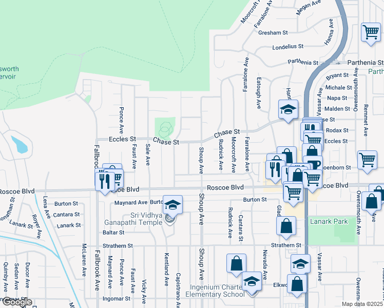 map of restaurants, bars, coffee shops, grocery stores, and more near 8374 Sausalito Avenue in Los Angeles
