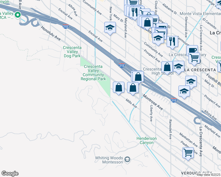 map of restaurants, bars, coffee shops, grocery stores, and more near 3354 Mills Avenue in Glendale