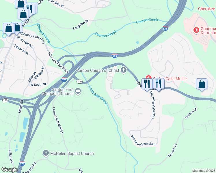 map of restaurants, bars, coffee shops, grocery stores, and more near 100 Walden Crossing Drive in Canton