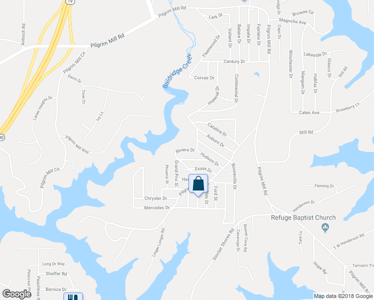 map of restaurants, bars, coffee shops, grocery stores, and more near 3625 Riviera Drive in Cumming