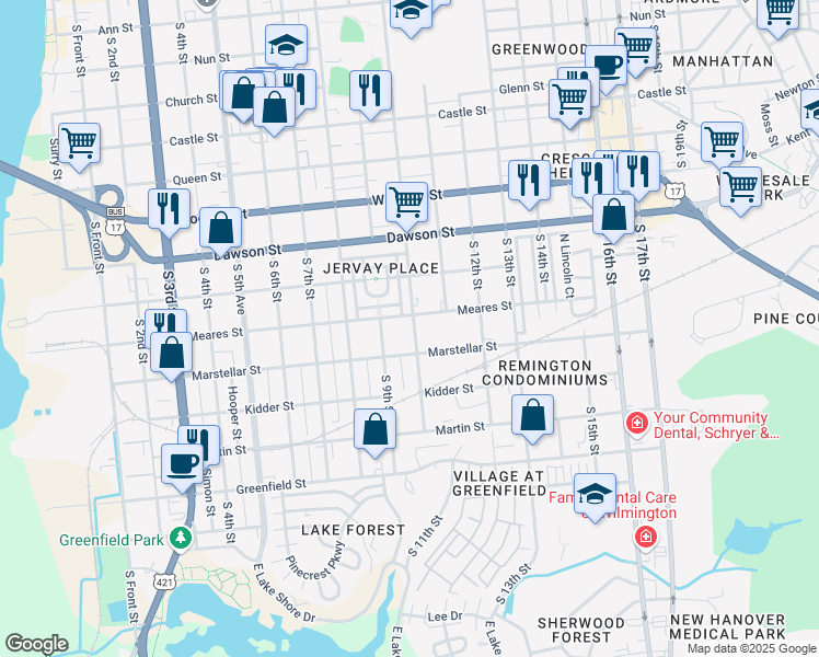 map of restaurants, bars, coffee shops, grocery stores, and more near 1106 South 10th Street in Wilmington