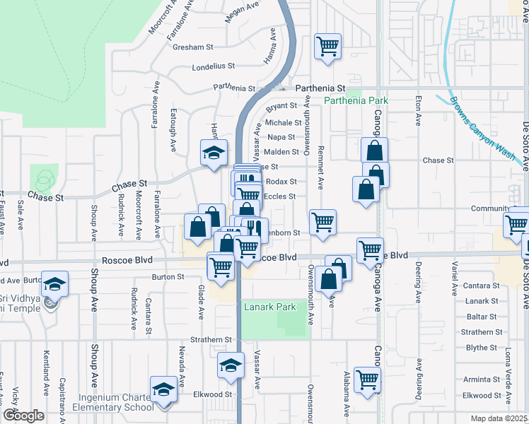 map of restaurants, bars, coffee shops, grocery stores, and more near 8371 Northgate Avenue in Los Angeles