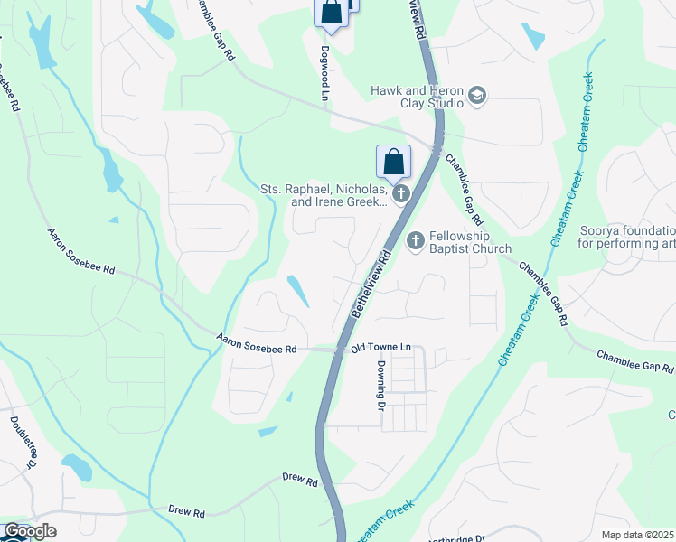 map of restaurants, bars, coffee shops, grocery stores, and more near 3330 Riverwalk Way in Cumming
