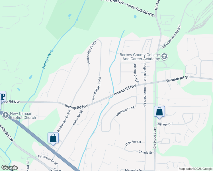 map of restaurants, bars, coffee shops, grocery stores, and more near 17 Bishop Mill Drive Northwest in Cartersville