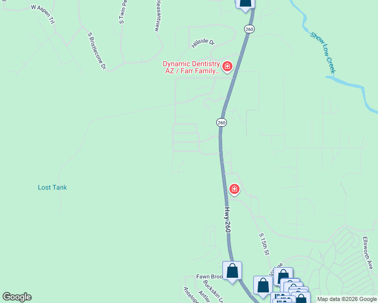 map of restaurants, bars, coffee shops, grocery stores, and more near 2800 South White Mountain Road in Show Low