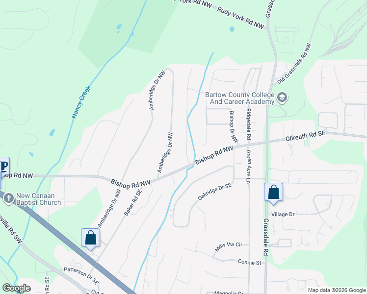 map of restaurants, bars, coffee shops, grocery stores, and more near 17 Bishop Mill Drive Northwest in Cartersville