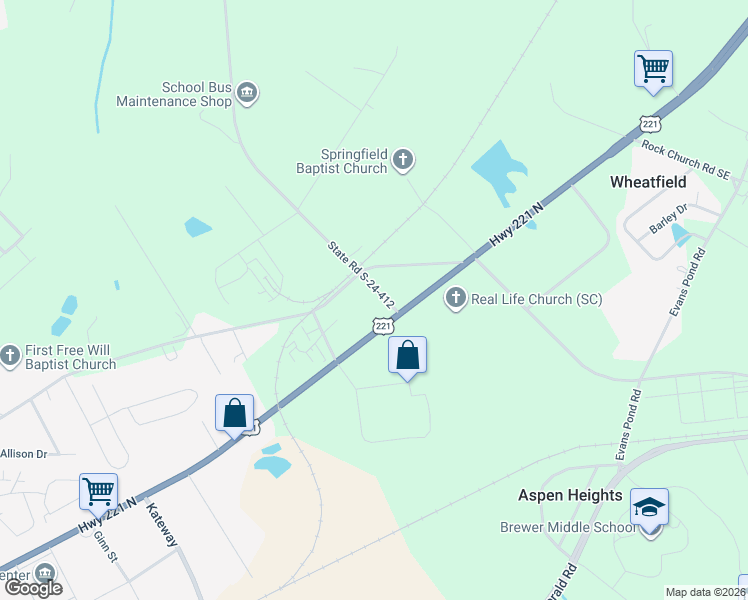 map of restaurants, bars, coffee shops, grocery stores, and more near 100-198 State Road S-24-412 in Greenwood