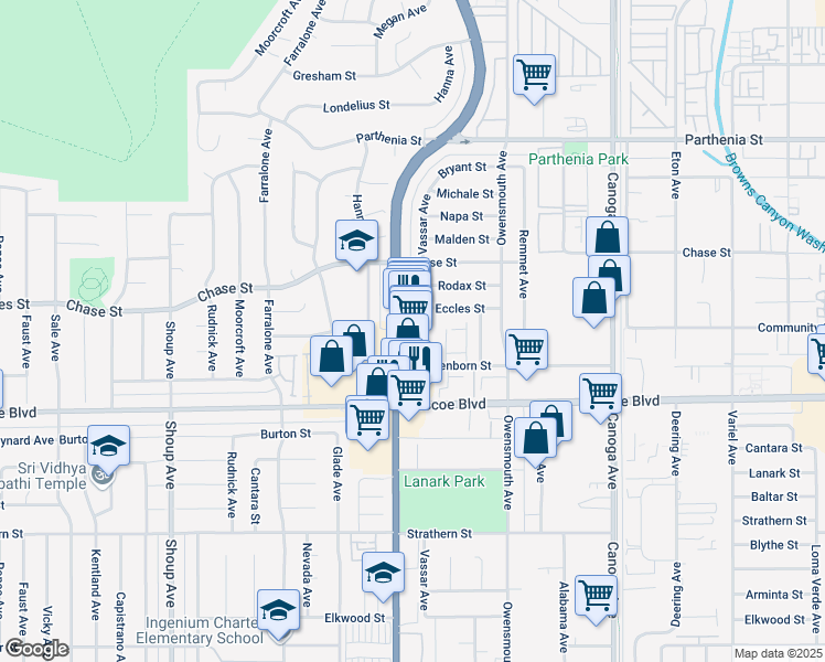 map of restaurants, bars, coffee shops, grocery stores, and more near 21852 Eccles Street in Los Angeles