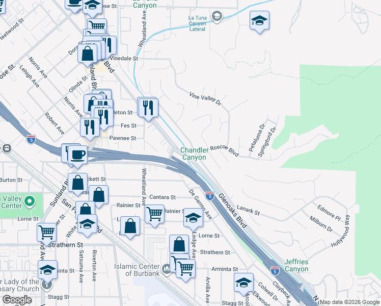 map of restaurants, bars, coffee shops, grocery stores, and more near 8333 Glencrest Drive in Los Angeles