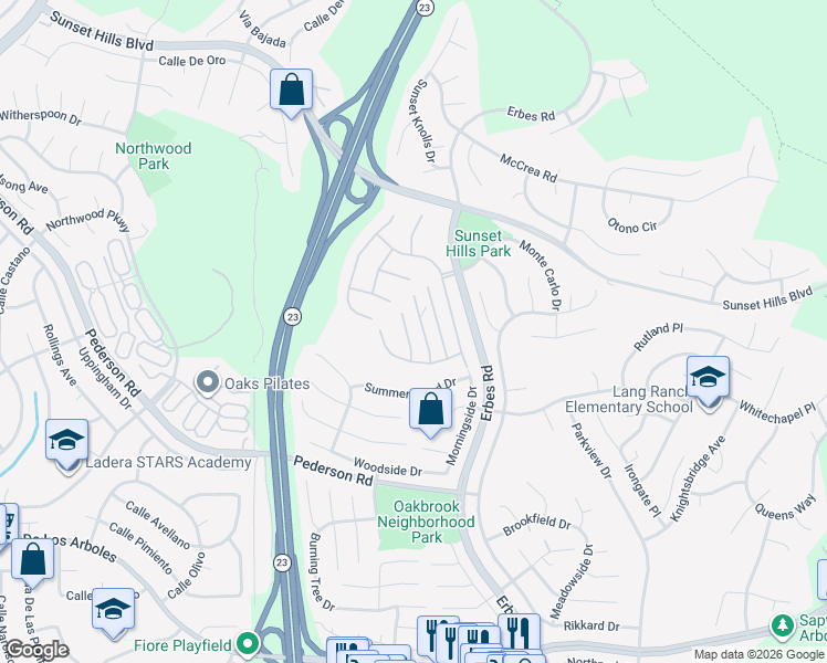map of restaurants, bars, coffee shops, grocery stores, and more near 3203 Provence Place in Thousand Oaks
