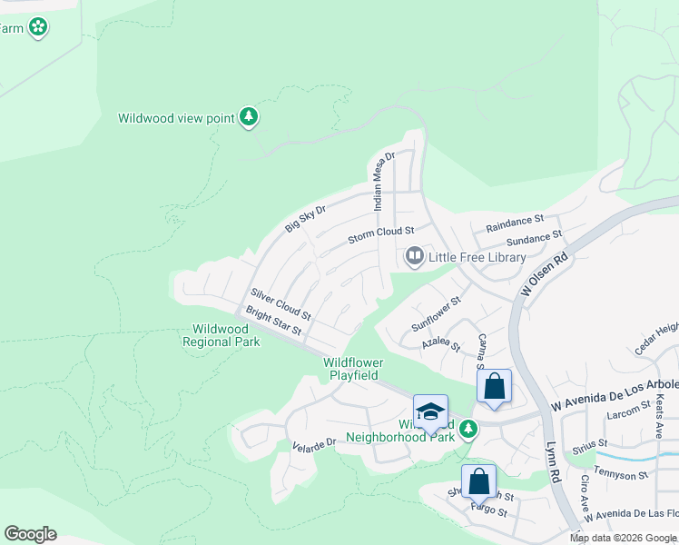 map of restaurants, bars, coffee shops, grocery stores, and more near 3314 Big Cloud Circle in Thousand Oaks