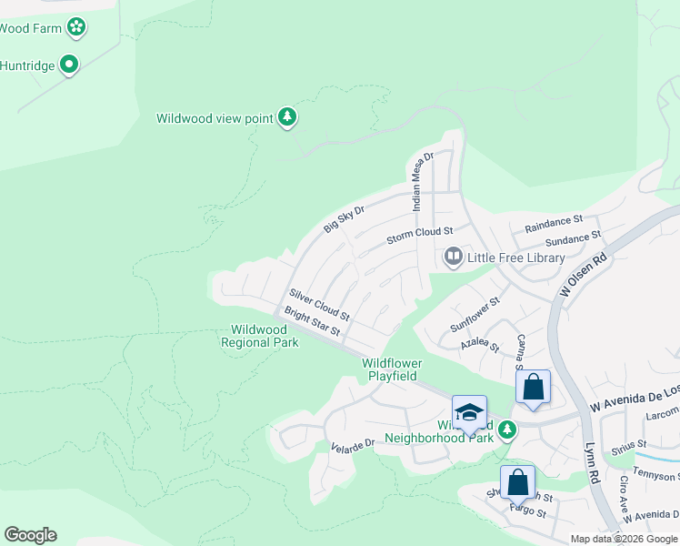 map of restaurants, bars, coffee shops, grocery stores, and more near 3298 Storm Cloud Street in Thousand Oaks