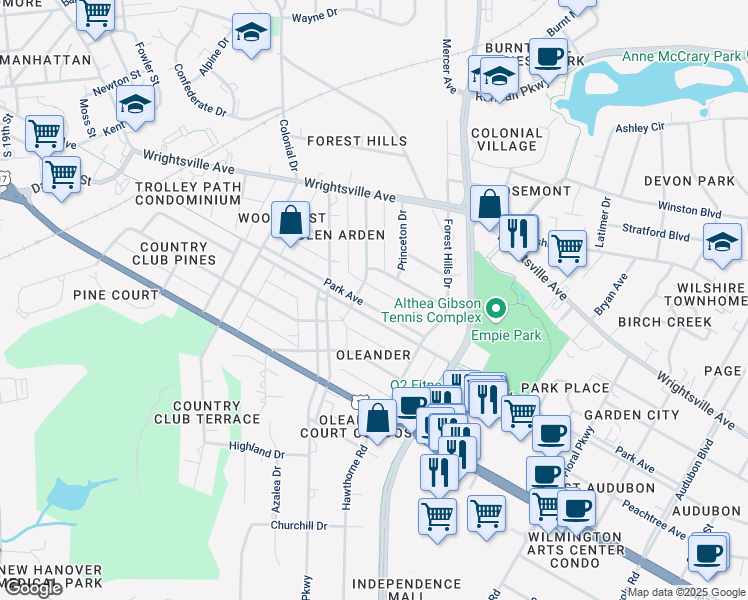 map of restaurants, bars, coffee shops, grocery stores, and more near 2809 Park Avenue in Wilmington