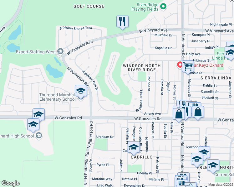 map of restaurants, bars, coffee shops, grocery stores, and more near 2101 Bermuda Dunes Place in Oxnard