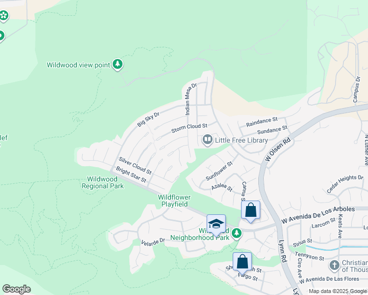 map of restaurants, bars, coffee shops, grocery stores, and more near 3144 Indian Mesa Drive in Thousand Oaks