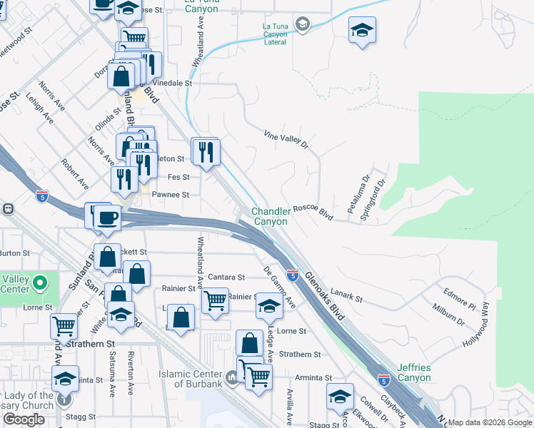 map of restaurants, bars, coffee shops, grocery stores, and more near 8333 Glencrest Drive in Los Angeles