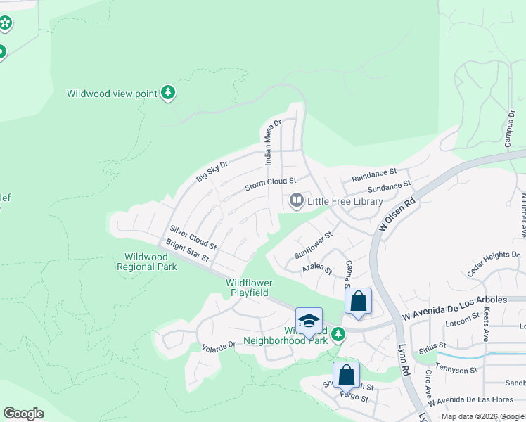 map of restaurants, bars, coffee shops, grocery stores, and more near 3144 Indian Mesa Drive in Thousand Oaks