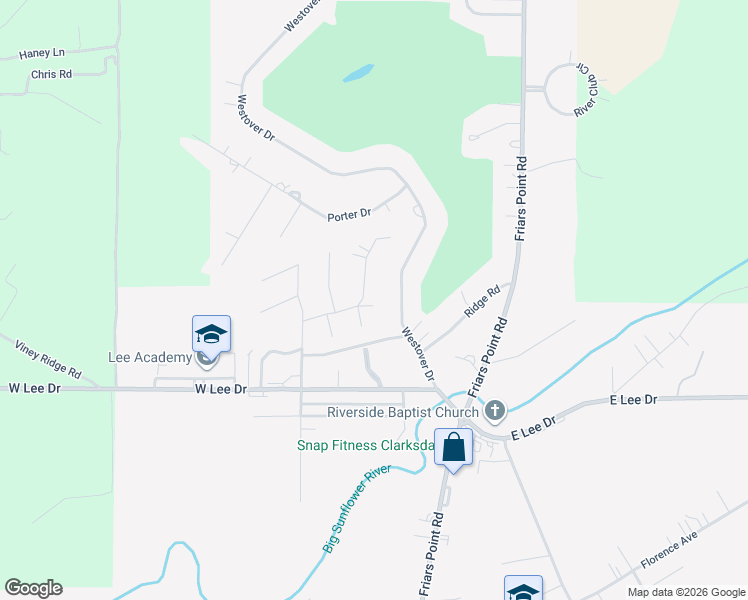 map of restaurants, bars, coffee shops, grocery stores, and more near 248-270 Gayle Drive in Clarksdale