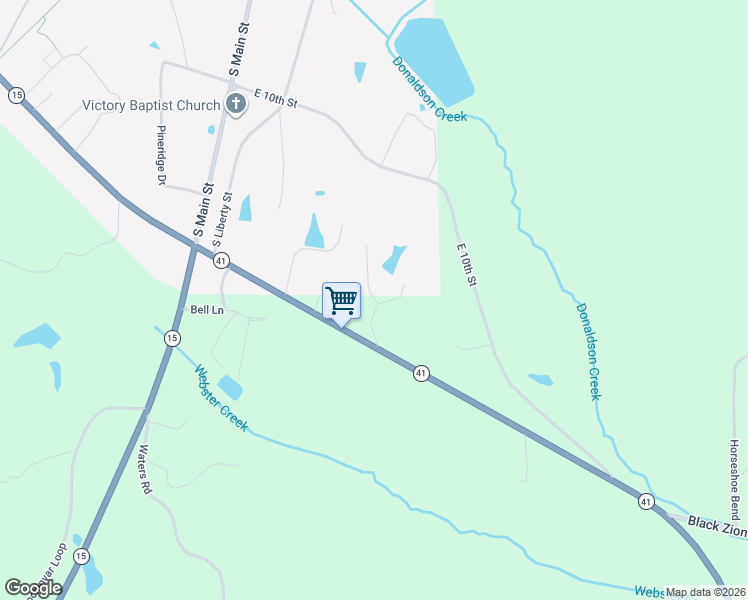 map of restaurants, bars, coffee shops, grocery stores, and more near Olde Towne Drive in Pontotoc