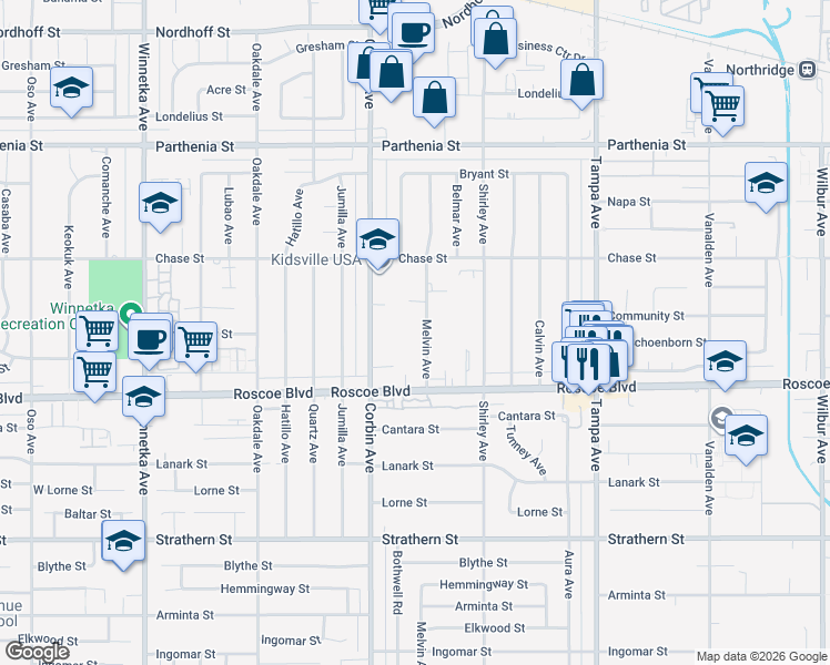 map of restaurants, bars, coffee shops, grocery stores, and more near 8359 Melvin Avenue in Los Angeles