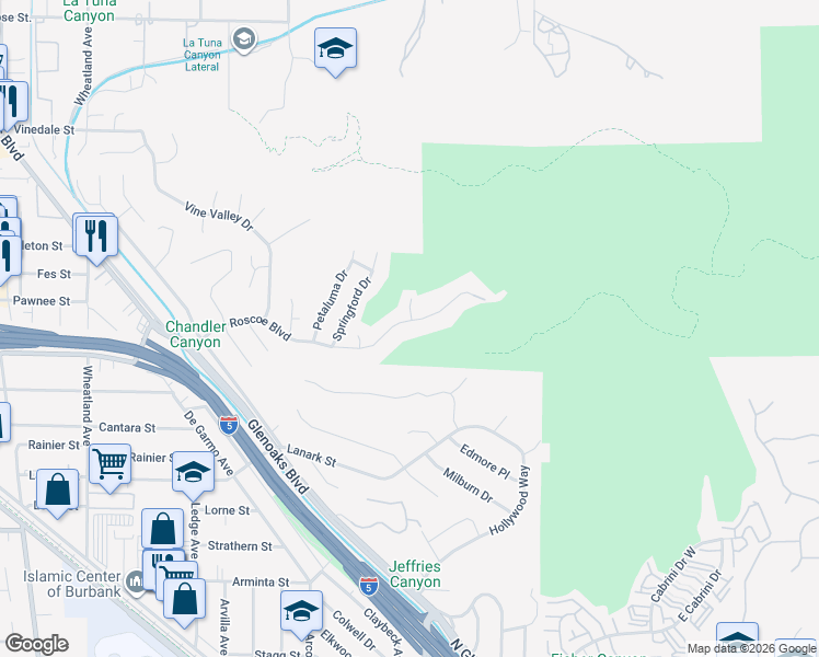 map of restaurants, bars, coffee shops, grocery stores, and more near 10022 Roscoe Boulevard in Los Angeles