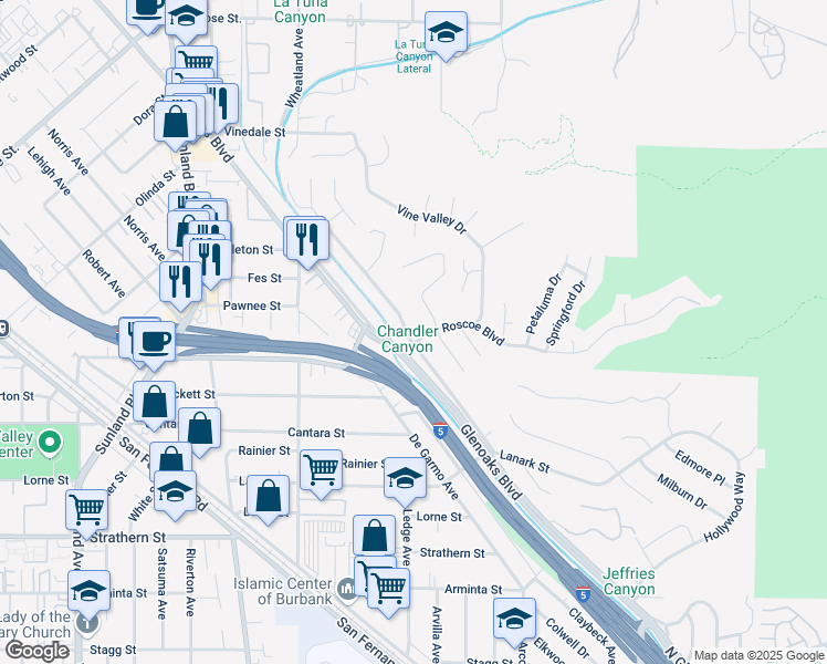 map of restaurants, bars, coffee shops, grocery stores, and more near 8330 Glencrest Drive in Los Angeles