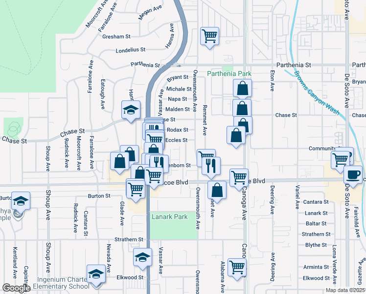 map of restaurants, bars, coffee shops, grocery stores, and more near 8401 Hillview Avenue in Los Angeles