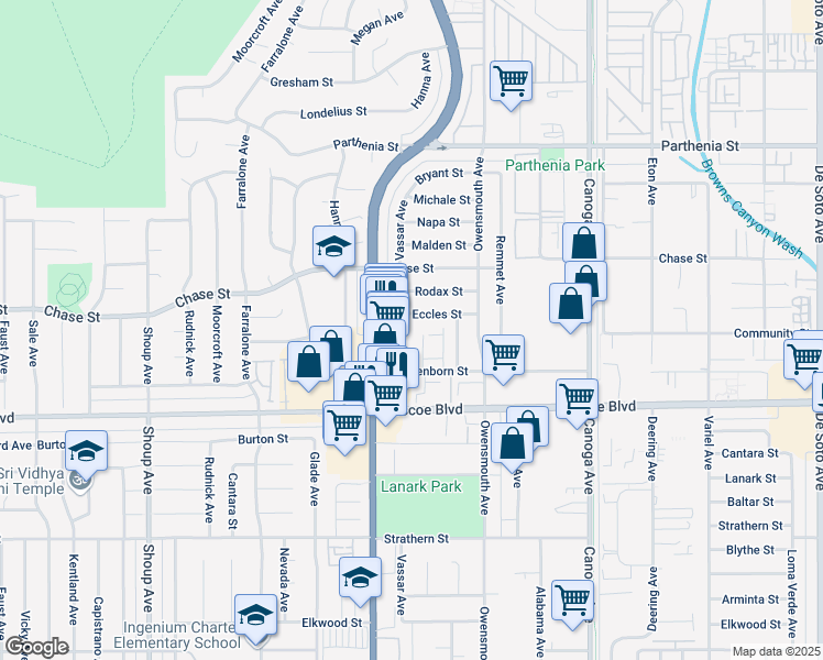 map of restaurants, bars, coffee shops, grocery stores, and more near 8377 Northgate Avenue in Los Angeles