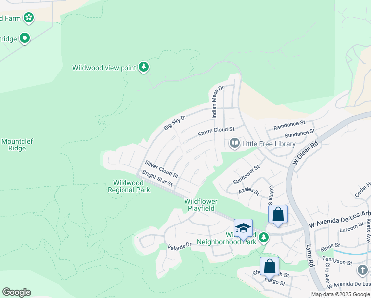 map of restaurants, bars, coffee shops, grocery stores, and more near 3303 Big Cloud Circle in Thousand Oaks