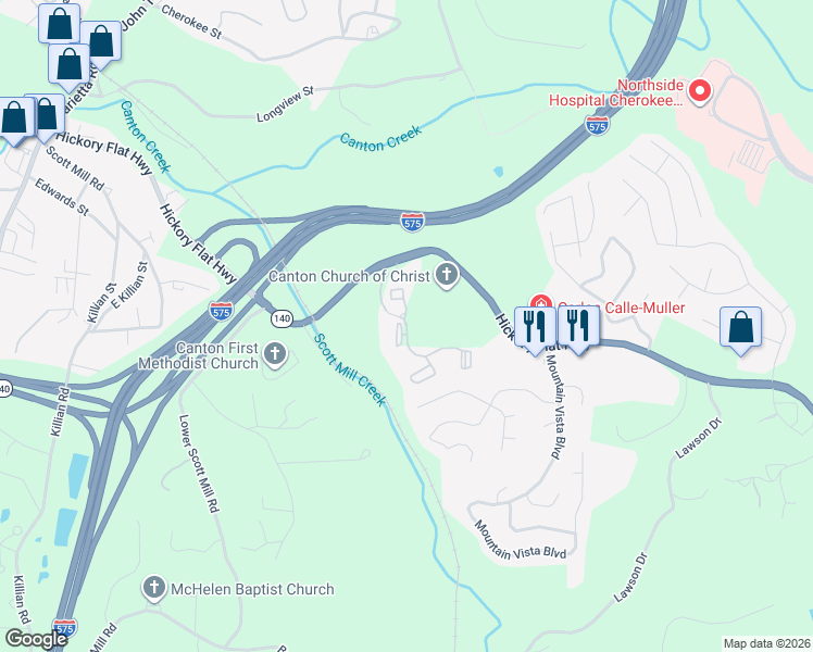map of restaurants, bars, coffee shops, grocery stores, and more near Walden Crossing Drive in Canton