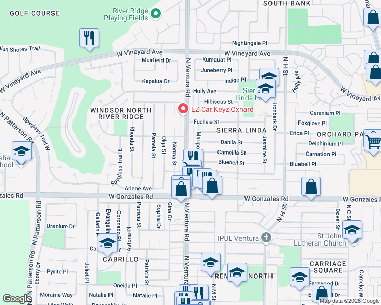 map of restaurants, bars, coffee shops, grocery stores, and more near 2050 North Ventura Road in Oxnard