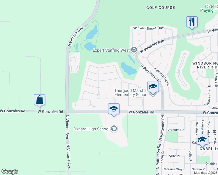 map of restaurants, bars, coffee shops, grocery stores, and more near 2038 Newcastle Drive in Oxnard