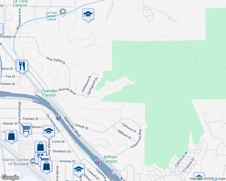 map of restaurants, bars, coffee shops, grocery stores, and more near 9972 Roscoe Boulevard in Los Angeles