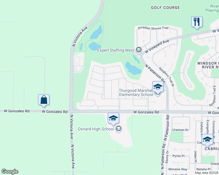map of restaurants, bars, coffee shops, grocery stores, and more near 2039 Newcastle Drive in Oxnard