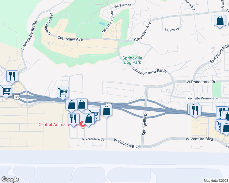 map of restaurants, bars, coffee shops, grocery stores, and more near 704 Guy Turner Drive in Camarillo