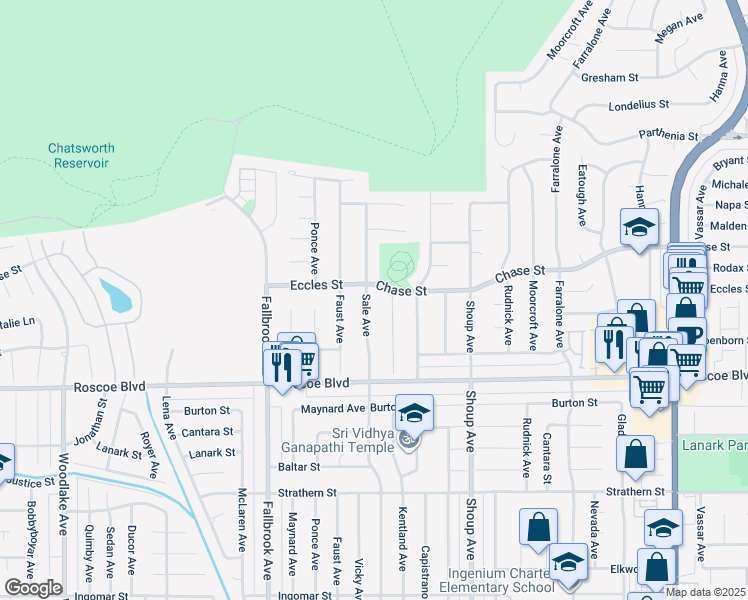 map of restaurants, bars, coffee shops, grocery stores, and more near 8382 Sale Avenue in Los Angeles