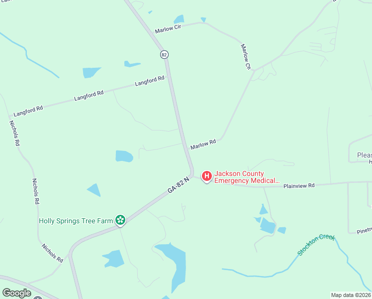 map of restaurants, bars, coffee shops, grocery stores, and more near 5753 Holly Springs Road in Pendergrass