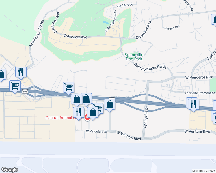 map of restaurants, bars, coffee shops, grocery stores, and more near 779 Edward Scholle Drive in Camarillo