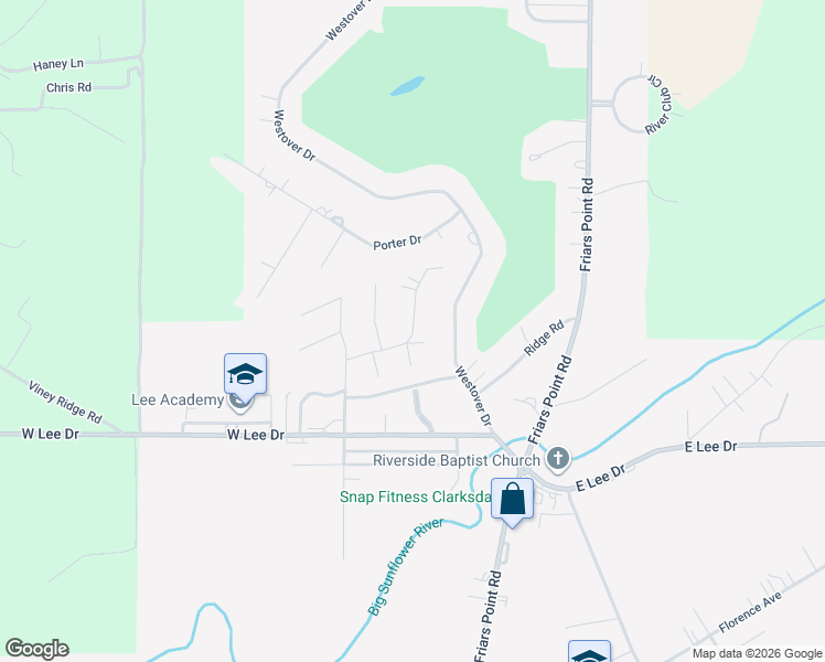 map of restaurants, bars, coffee shops, grocery stores, and more near 248 Gayle Drive in Clarksdale