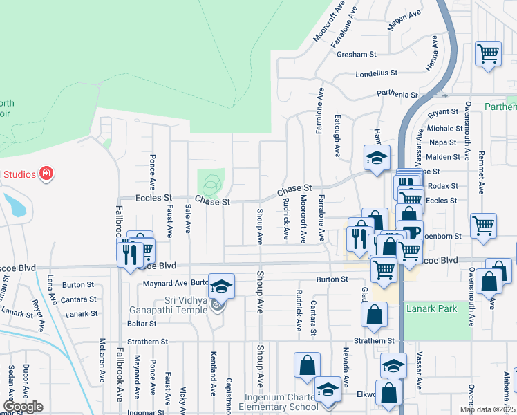map of restaurants, bars, coffee shops, grocery stores, and more near 8394 Sausalito Avenue in Los Angeles