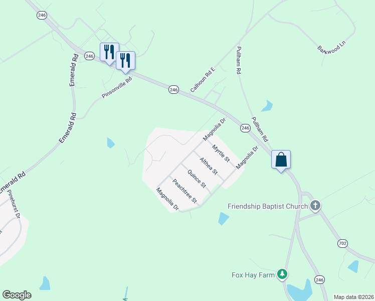 map of restaurants, bars, coffee shops, grocery stores, and more near 304 Magnolia Drive in Greenwood