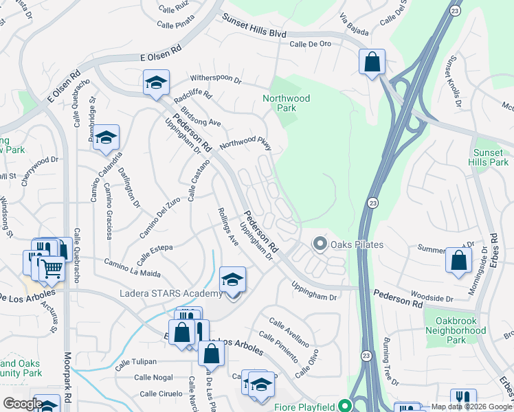 map of restaurants, bars, coffee shops, grocery stores, and more near 3156 Boxwood Circle in Thousand Oaks