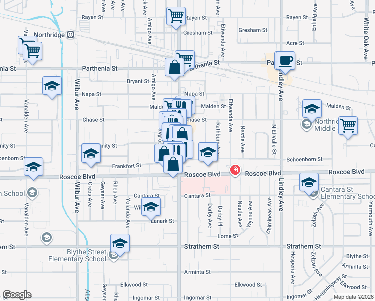 map of restaurants, bars, coffee shops, grocery stores, and more near in Los Angeles