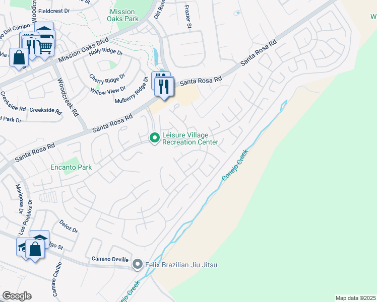 map of restaurants, bars, coffee shops, grocery stores, and more near 25317 Village 25 in Camarillo