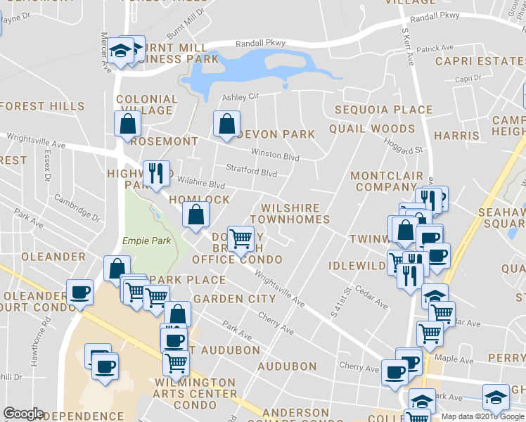 map of restaurants, bars, coffee shops, grocery stores, and more near 995 Downey Branch Ln in Wilmington