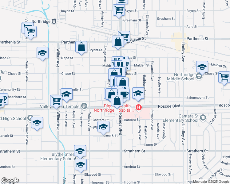 map of restaurants, bars, coffee shops, grocery stores, and more near 8356 Amigo Avenue in Los Angeles