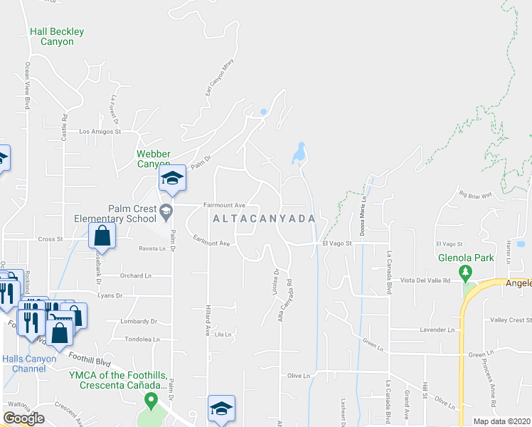 map of restaurants, bars, coffee shops, grocery stores, and more near 5160 Earl Drive in La Cañada Flintridge