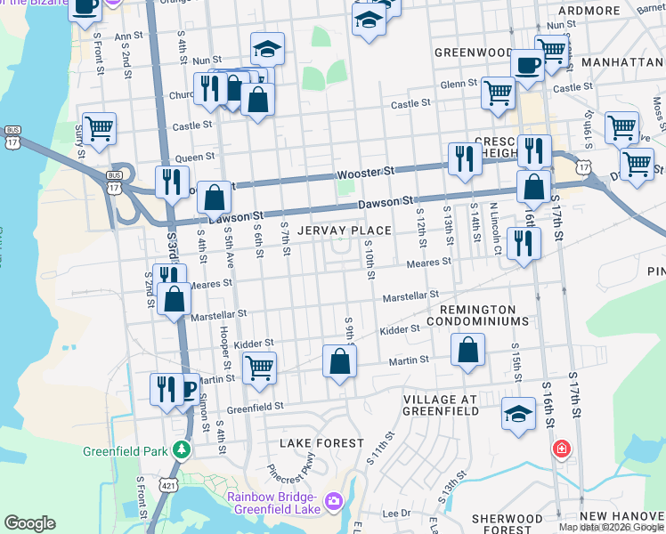 map of restaurants, bars, coffee shops, grocery stores, and more near 817 Meares Street in Wilmington