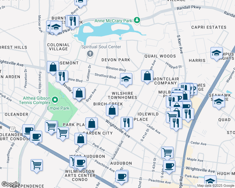 map of restaurants, bars, coffee shops, grocery stores, and more near 974 Downey Branch Lane in Wilmington