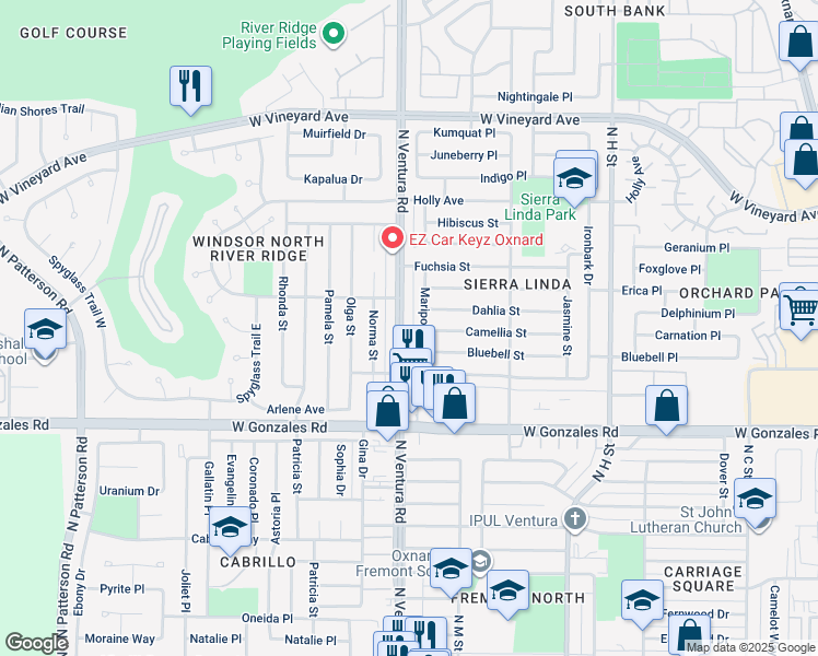 map of restaurants, bars, coffee shops, grocery stores, and more near 2056 North Ventura Road in Oxnard